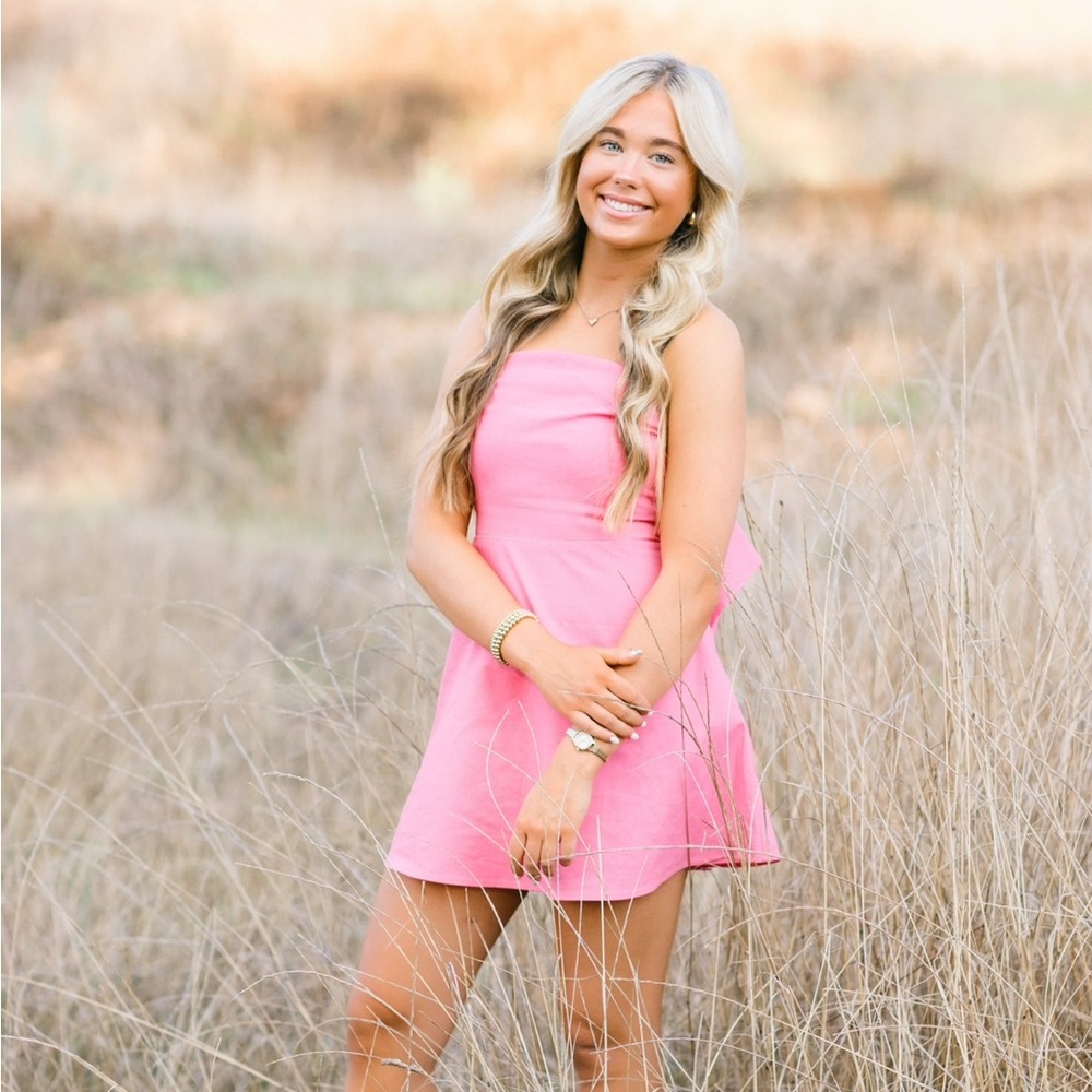 Pink Strapless Dress with Bow - Picture 6 of 6